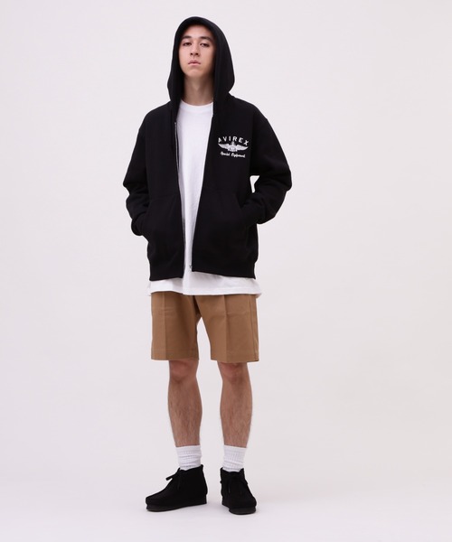 ◇AVIREX◇ Varsity Logo Sweat Parka Black VARSITY LOGO SWEAT PARKA/ バーシティロゴスウェットパーカー