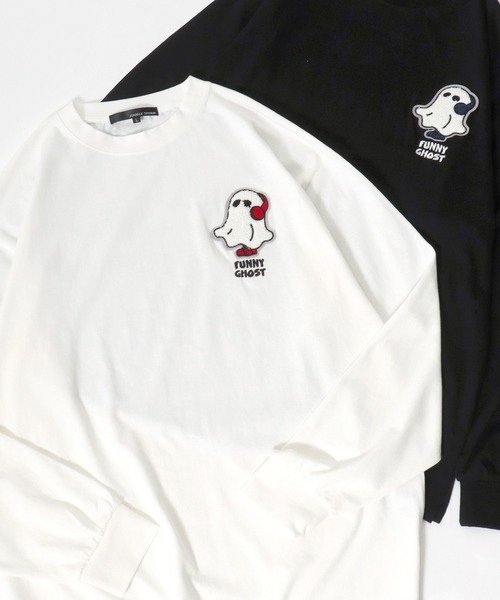 SITRY（シトリー）の「Chenille Embroidery T-shirt/フラワー ゴースト ビリヤード サガラ ワンポイント刺繍 オーバーサイズ ロンＴ 長袖Tシャツ（Tシャツ/カットソー・メンズ・ホワイト/ブラック/ブラック系その他/ホワイト系その他/ホワイト系その他2/ブラック系その他2/ホワイト系その他3/ブラック系その他4/ホワイト系その他4/ブラック系その他3・M/L）」の3枚目の写真