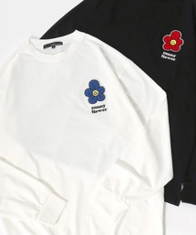 Chenille Embroidery T-shirt/フラワー ゴースト ビリヤード サガラ ワンポイント刺繍 オーバーサイズ ロンT 長袖Tシャツ
