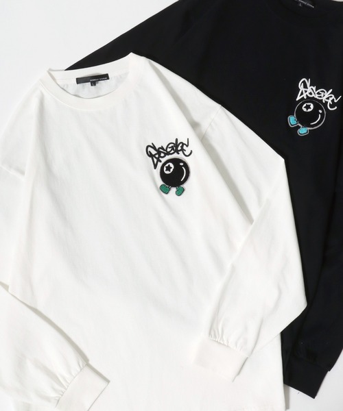 SITRY（シトリー）の「Chenille Embroidery T-shirt/フラワー ゴースト ビリヤード サガラ ワンポイント刺繍 オーバーサイズ ロンＴ 長袖Tシャツ（Tシャツ/カットソー・メンズ・ホワイト/ブラック/ブラック系その他/ホワイト系その他/ホワイト系その他2/ブラック系その他2/ホワイト系その他3/ブラック系その他4/ホワイト系その他4/ブラック系その他3・M/L）」の4枚目の写真