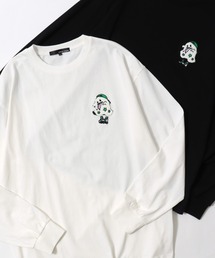 Chenille Embroidery T-shirt/フラワー ゴースト ビリヤード サガラ ワンポイント刺繍 オーバーサイズ ロンT 長袖Tシャツ