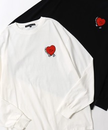 Chenille Embroidery T-shirt/フラワー ゴースト ビリヤード サガラ ワンポイント刺繍 オーバーサイズ ロンT 長袖Tシャツ