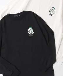 Chenille Embroidery T-shirt/フラワー ゴースト ビリヤード サガラ ワンポイント刺繍 オーバーサイズ ロンＴ 長袖Tシャツ