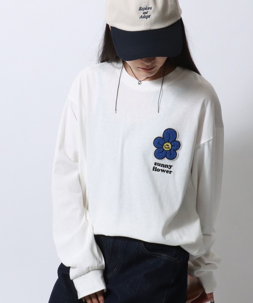 SITRY（シトリー）の「Chenille Embroidery T-shirt/フラワー ゴースト ビリヤード サガラ ワンポイント刺繍 オーバーサイズ ロンＴ 長袖Tシャツ（Tシャツ/カットソー・メンズ・ホワイト/ブラック/ブラック系その他/ホワイト系その他/ホワイト系その他2/ブラック系その他2/ホワイト系その他3/ブラック系その他4/ホワイト系その他4/ブラック系その他3・M/L）」の22枚目の写真