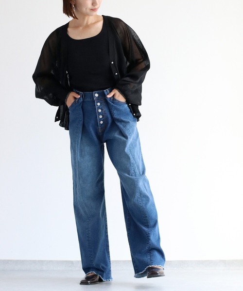 cepo（セポ）の「タックワイドデニムパンツ 〈ウエストホックで、簡単に華奢見え◎ 〉（デニムパンツ・レディース・ブルー系2/ブルー系1・L/M/S）」の17枚目の写真