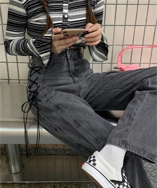 CANVAS+（キャンバスプラス）の「【CANVAS+】サイドレースアップデニムパンツ（デニムパンツ）」 - WEAR