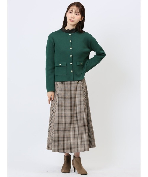 m.f.editorial（エムエフエディトリアル）の「【 ストレッチ ウォッシャブル】m.f.エディトリアル レディースボタンデザイン チェック柄フレアースカート（スカート・レディース・ベージュ/グレー・S/MEDIUM/LARGE）」の2枚目の写真