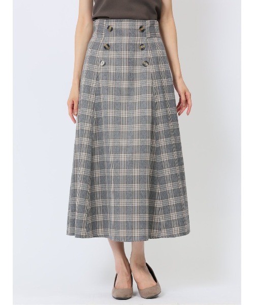 m.f.editorial（エムエフエディトリアル）の「【 ストレッチ ウォッシャブル】m.f.エディトリアル レディースボタンデザイン チェック柄フレアースカート（スカート・レディース・ベージュ/グレー・S/MEDIUM/LARGE）」の5枚目の写真