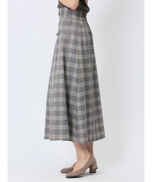 m.f.editorial（エムエフエディトリアル）の「【 ストレッチ ウォッシャブル】m.f.エディトリアル レディースボタンデザイン チェック柄フレアースカート（スカート・レディース・ベージュ/グレー・S/MEDIUM/LARGE）」の6枚目の写真