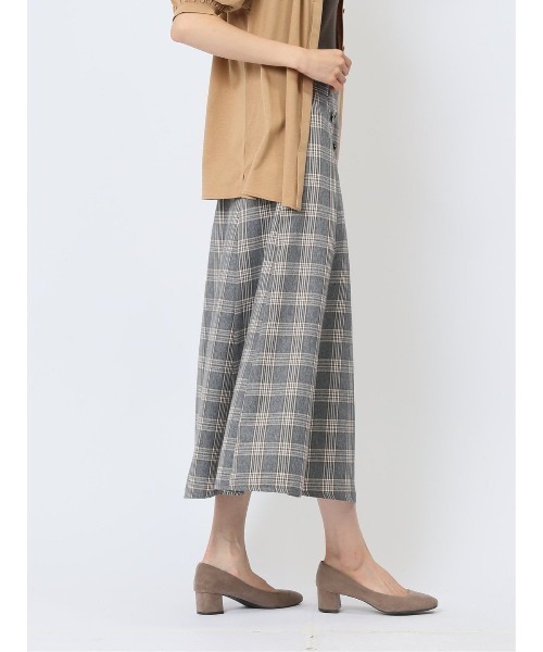 m.f.editorial（エムエフエディトリアル）の「【 ストレッチ ウォッシャブル】m.f.エディトリアル レディースボタンデザイン チェック柄フレアースカート（スカート・レディース・ベージュ/グレー・S/MEDIUM/LARGE）」の11枚目の写真