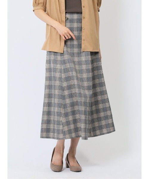 m.f.editorial（エムエフエディトリアル）の「【 ストレッチ ウォッシャブル】m.f.エディトリアル レディースボタンデザイン チェック柄フレアースカート（スカート・レディース・ベージュ/グレー・S/MEDIUM/LARGE）」の12枚目の写真
