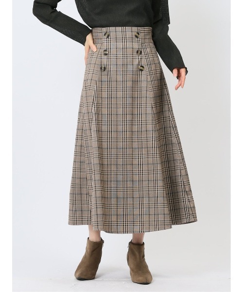 m.f.editorial（エムエフエディトリアル）の「【 ストレッチ ウォッシャブル】m.f.エディトリアル レディースボタンデザイン チェック柄フレアースカート（スカート・レディース・ベージュ/グレー・S/MEDIUM/LARGE）」の22枚目の写真
