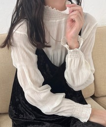 シャーリングハイネックシアートップス