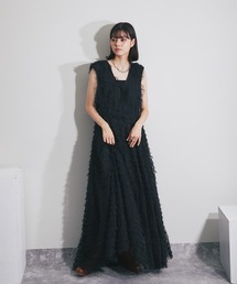 チュールデザインVネックロングワンピース スマイルオーキッド SMILE ORCHID チュールデザインVネック
