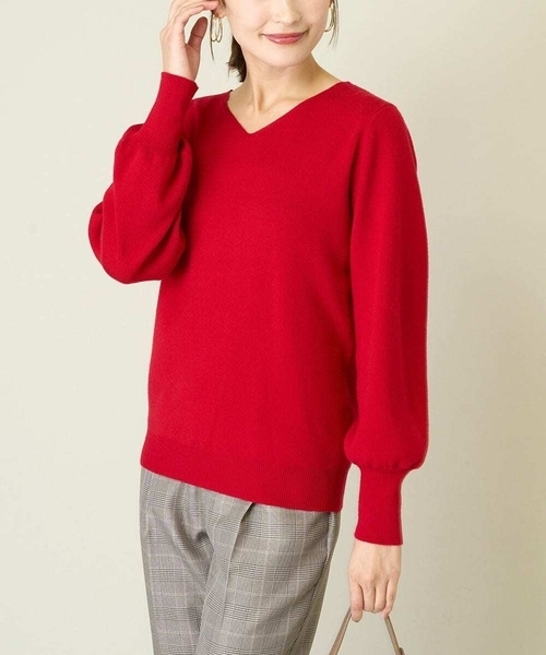 a.v.v（アーヴェヴェ）の「【洗える】Ｖネックパフスリーブニット/アンサンブル対応（ニット/セーター・レディース・ライトグレー/アイボリー/ブラック/ブルー/グレー/オレンジ/ミント/レッド/ネイビー・36/34/40/38/42）」の8枚目の写真