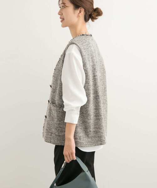 URBAN RESEARCH DOORS（アーバンリサーチドアーズ）の「ジョーゼットクルーネックブラウス（Tシャツ/カットソー・レディース・ベージュ系その他/ブラック/オフホワイト・MEDIUM）」の5枚目の写真