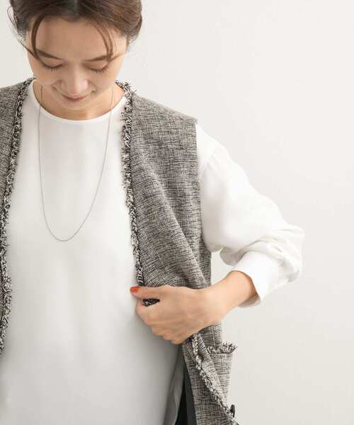 URBAN RESEARCH DOORS（アーバンリサーチドアーズ）の「ジョーゼットクルーネックブラウス（Tシャツ/カットソー・レディース・ベージュ系その他/ブラック/オフホワイト・MEDIUM）」の7枚目の写真