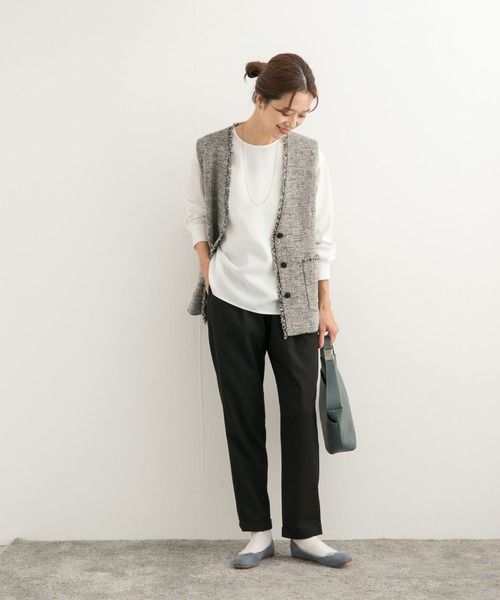 URBAN RESEARCH DOORS（アーバンリサーチドアーズ）の「ジョーゼットクルーネックブラウス（Tシャツ/カットソー・レディース・ベージュ系その他/ブラック/オフホワイト・MEDIUM）」の10枚目の写真