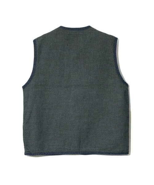 AOZORA（アオゾラ）の「AOZORA/アオゾラ　刺し子デニムベスト（ベスト・メンズ・オリーブ/インディゴブルー・MEDIUM/LARGE）」の6枚目の写真