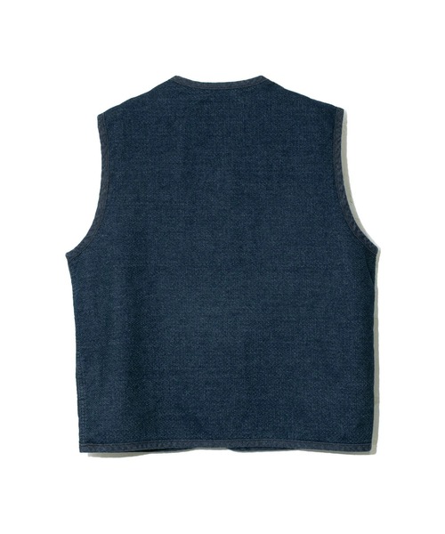 AOZORA（アオゾラ）の「AOZORA/アオゾラ　刺し子デニムベスト（ベスト・メンズ・オリーブ/インディゴブルー・MEDIUM/LARGE）」の13枚目の写真