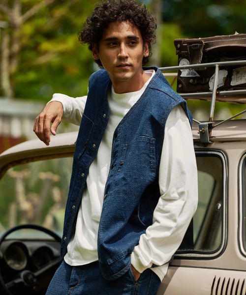 AOZORA（アオゾラ）の「AOZORA/アオゾラ　刺し子デニムベスト（ベスト・メンズ・オリーブ/インディゴブルー・MEDIUM/LARGE）」の15枚目の写真