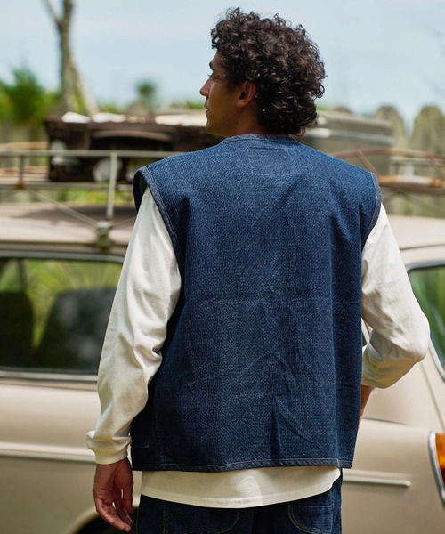 AOZORA（アオゾラ）の「AOZORA/アオゾラ　刺し子デニムベスト（ベスト・メンズ・オリーブ/インディゴブルー・MEDIUM/LARGE）」の16枚目の写真