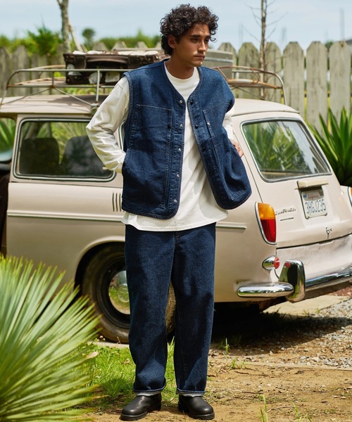 AOZORA（アオゾラ）の「AOZORA/アオゾラ　刺し子デニムベスト（ベスト・メンズ・オリーブ/インディゴブルー・MEDIUM/LARGE）」の17枚目の写真