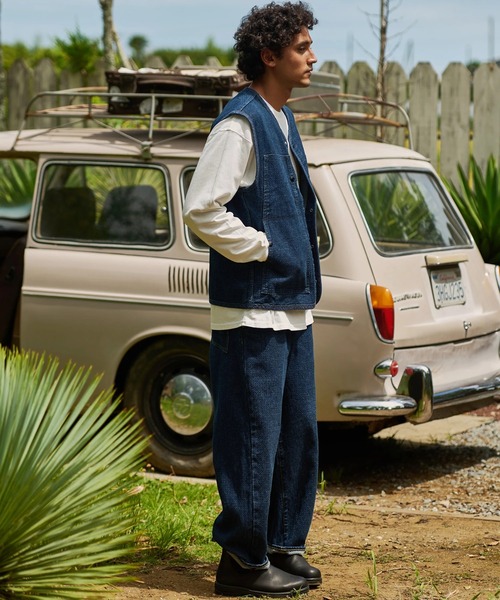 AOZORA（アオゾラ）の「AOZORA/アオゾラ　刺し子デニムベスト（ベスト・メンズ・オリーブ/インディゴブルー・MEDIUM/LARGE）」の18枚目の写真