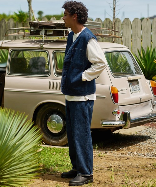 AOZORA（アオゾラ）の「AOZORA/アオゾラ　刺し子デニムベスト（ベスト・メンズ・オリーブ/インディゴブルー・MEDIUM/LARGE）」の19枚目の写真