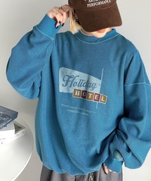Java | 《Javaジャバコラボ》一枚で存在感溢れる♪ヴィンテージライクホテルプリントピグメント裏毛トップス(スウェット)
