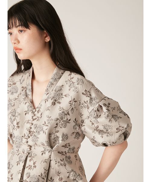 LILY BROWN(リリーブラウン)の「ヴィンテージローズジャガードドレス(ワンピース・レディース・ライム/グレイッシュベージュ・1/0)」の8枚目の写真