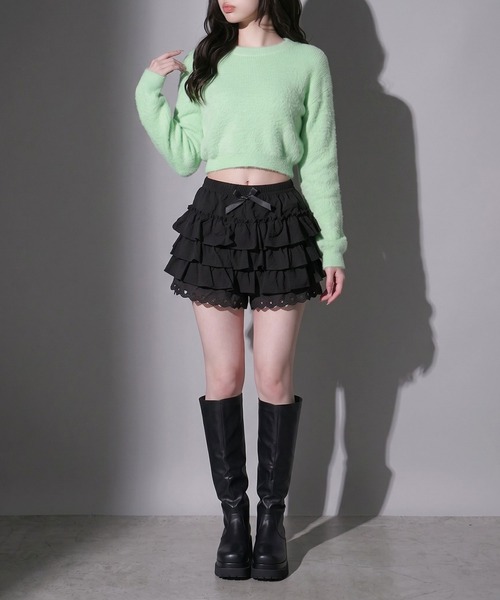 Diable baiser(ディアブルベーゼ)の「フワフワシャギークロップド丈ニットトップス(ニット/セーター・レディース・ホワイト/グリーン/ベビーピンク・FREE)」の2枚目の写真
