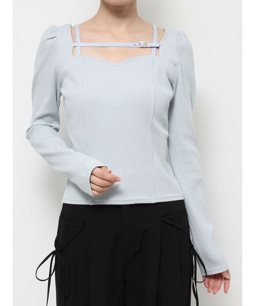 EATME（イートミー）の「ベルテッドリブTOP（Tシャツ/カットソー・レディース・グレー/ブラック/ライトブルー・FREE）」の7枚目の写真