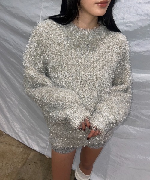 BLONDEY（ブロンディ）の「グリッターフェザーオーバーニット（ニット/セーター・レディース・ベージュ/ホワイト/チャコールグレー・FREE）」の19枚目の写真