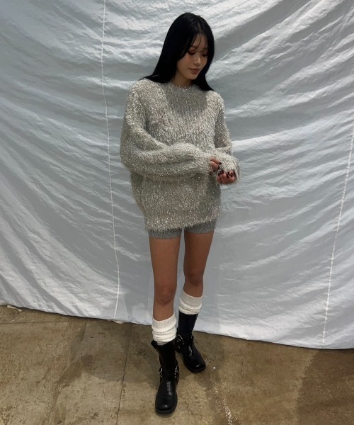 BLONDEY（ブロンディ）の「グリッターフェザーオーバーニット（ニット/セーター・レディース・ベージュ/ホワイト/チャコールグレー・FREE）」の21枚目の写真