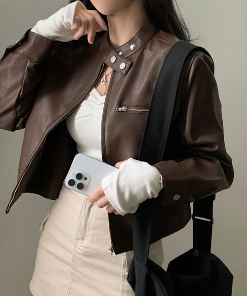 Girly Doll（ガーリードール）の「PUジャケット（ライダースジャケット・レディース・オフホワイト/ブラック/ブラウン/モカ・M/S）」の8枚目の写真