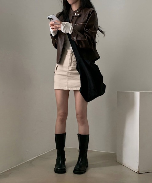 Girly Doll（ガーリードール）の「PUジャケット（ライダースジャケット・レディース・オフホワイト/ブラック/ブラウン/モカ・M/S）」の11枚目の写真