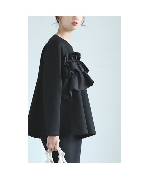 Sawa a la mode(サワアラモード)の「フリルドッキングペプラムトップス(Tシャツ/カットソー・レディース・ブラック/グレー・FREE)」の14枚目の写真