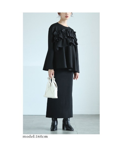 Sawa a la mode(サワアラモード)の「フリルドッキングペプラムトップス(Tシャツ/カットソー・レディース・ブラック/グレー・FREE)」の15枚目の写真