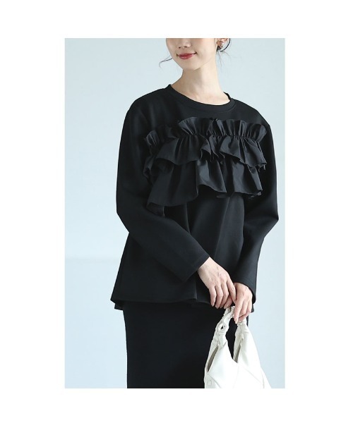 Sawa a la mode(サワアラモード)の「フリルドッキングペプラムトップス(Tシャツ/カットソー・レディース・ブラック/グレー・FREE)」の16枚目の写真