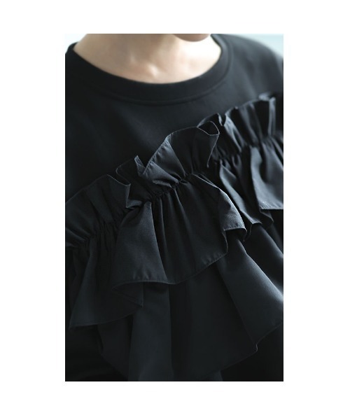 Sawa a la mode(サワアラモード)の「フリルドッキングペプラムトップス(Tシャツ/カットソー・レディース・ブラック/グレー・FREE)」の18枚目の写真