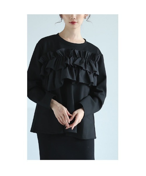 Sawa a la mode(サワアラモード)の「フリルドッキングペプラムトップス(Tシャツ/カットソー・レディース・ブラック/グレー・FREE)」の20枚目の写真