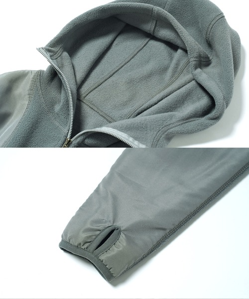 jiggys shop（ジギーズショップ）の「フリース×タフタ切替ハーフZIPプルオーバーパーカー フーディー（パーカー・メンズ・チャコールグレー/ブラック・MEDIUM/LARGE/X-LARGE）」の4枚目の写真