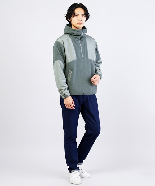 jiggys shop（ジギーズショップ）の「フリース×タフタ切替ハーフZIPプルオーバーパーカー フーディー（パーカー・メンズ・チャコールグレー/ブラック・MEDIUM/LARGE/X-LARGE）」の16枚目の写真