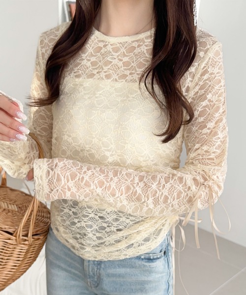 machatt シアージャガードトップス　ライトベージュ 正規品 MACHATT シアージャガードトップス（ライト ベージュ