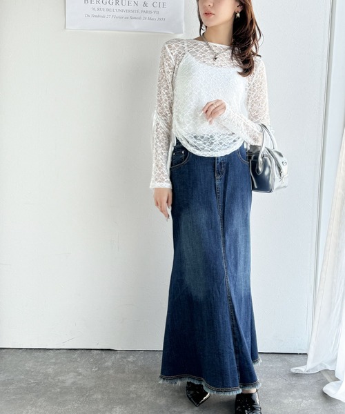 mily bilet（ミウィビレット）の「【mily bilet】甘さと品を一枚に。視線集まるシアージャガード総レースサイドサテンリボントップス（長袖）（Tシャツ/カットソー・レディース・ブラック/ホワイト/ライトグレー/ベージュ・MEDIUM/LARGE/X-LARGE/SMALL）」の16枚目の写真