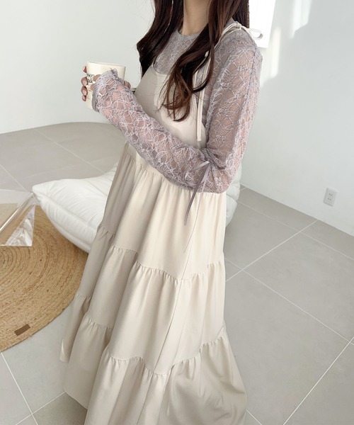 mily bilet(ミウィビレット)の「【mily bilet】甘さと品を一枚に。視線集まるシアージャガード総レースサイドサテンリボントップス(長袖)(Tシャツ/カットソー・レディース・ブラック/ホワイト/ライトグレー/ベージュ・MEDIUM/LARGE/X-LARGE/SMALL)」の22枚目の写真
