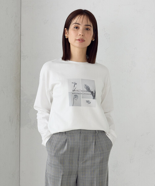 COMME CA ISM（コムサイズム）の「フラワープリント　Ｔシャツ（長袖）（Tシャツ/カットソー・レディース・グレー/ホワイト・MEDIUM/LARGE）」の2枚目の写真