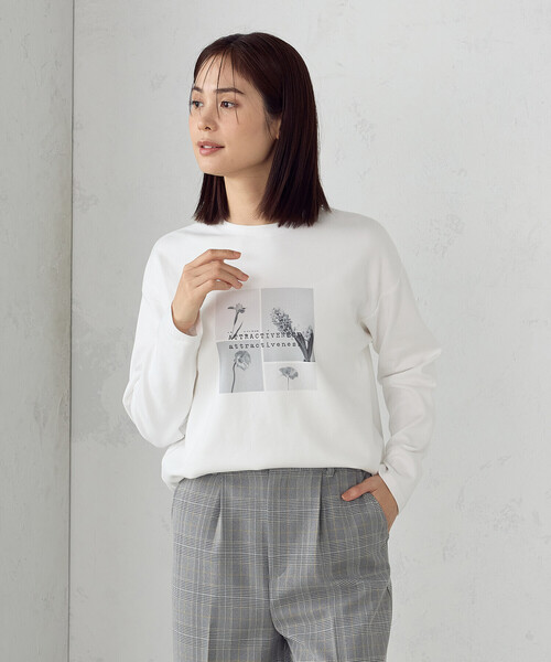 COMME CA ISM（コムサイズム）の「フラワープリント　Ｔシャツ（長袖）（Tシャツ/カットソー・レディース・グレー/ホワイト・MEDIUM/LARGE）」の4枚目の写真