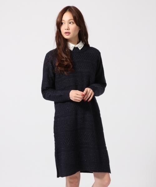 GLOBAL WORK（グローバルワーク）の「5ゲージラメジガラニットワンピース/568940（ワンピース・レディース・グレー/ホワイト/ネイビー・MEDIUM/LARGE）」の3枚目の写真